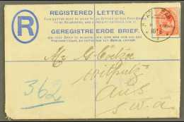 1917  (18 Jun) 4d Blue Registered Envelope To Aus Uprated With 1d Union Stamp Tied By Fine "AR OAB" Altered... - África Del Sudoeste (1923-1990)