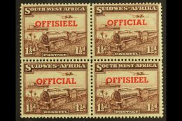 OFFICIAL  1951-2 1½d TRANSPOSED OVERPRINTS In A Block Of Four, SG O25a, Top Pair Lightly Hinged, Lower... - South West Africa (1923-1990)