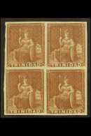 1853  (1d) Brownish Red On Blued, SG 7, Superb Mint BLOCK OF FOUR, One Stamp Lightly Hinged, The Others Never... - Trinidad Y Tobago