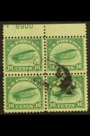 1918  AIR 16c Green "Curtiss Jenny", Sc C2, Fine Used Upper Marginal BLOCK OF FOUR With Plate Number. For More... - Other & Unclassified