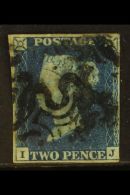 1840  2d Blue 'IJ' Plate 2, SG 5, Used With Black Maltese Cross Postmarks, 3+ Margins Just Touching At Lower... - Other & Unclassified