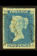 1840  2d Pale Blue "TA" Plate 1, SG 6, Very Fine Used, 4 Margins Showing Portion Of Adjoining Stamp At Top &... - Other & Unclassified