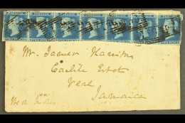 1853  (15 June) Cover From Glasgow To Jamaica Bearing 1841 2d Blue Imperf STRIP OF SEVEN ('EC' To 'EI') Tied By... - Other & Unclassified