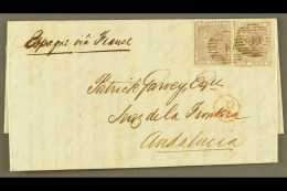 1860 ENTIRE LETTER TO SPAIN WITH 6D LILAC X2, SUNDAY "SUN" DATE STAMP IN BLUE  (Dec) Entire Letter To Andalucia,... - Otros & Sin Clasificación