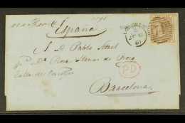 1861 E/L TO BARCELONA  (July 8th) Bearing 1855-57 6d Lilac Tied By Crisp "London EC" Duplex, With Red "PD" In... - Altri & Non Classificati