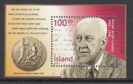 Iceland MNH 2002 Souvenir Sheet 100k Halldor Kiljan Laxness - Ungebraucht