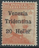 1918 TRENTINO ALTO ADIGE 20 H VARIETà ACCENTO SULLA LETTERA R MNH ** - Z1-6 - Trentin