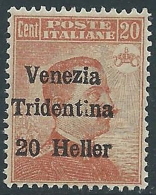 1918 TRENTINO ALTO ADIGE EFFIGIE 20 H VARIETà LETTERA I MH * - Z1-3 - Trento