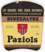 Etiquette Vin Wine Label -  Paziols - Vin De Pays D'Oc