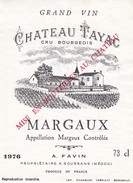 Etiquette Vin Wine Label - Chateau Tayac - Margaux 1976 - Vin De Pays D'Oc
