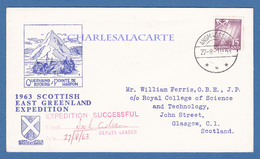 GREENLAND 1963 SCOTTISH EAST GREENLAND EXPEDITION SIGNED COVER  FACIT 51 - Storia Postale