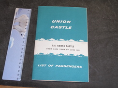 SS KENYA CASTLE - From Cape Town 8th June 1960 - List Of Passenger - Otros & Sin Clasificación