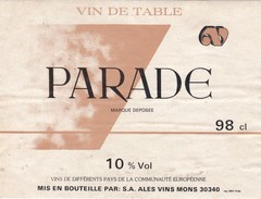 Etiquette Vin Wine Label - Parade - Vin De Pays D'Oc