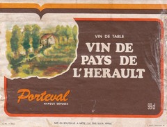 Etiquette Vin Wine Label - Vin De Pays De L´Herault - Porteval - Vin De Pays D'Oc