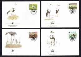 1987 MALAWI Wattled Crane (Bird) -  Set Of 4 On WWF FDCs - Malawi (1964-...)