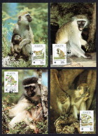 1986  ST KITTS - Green Monkey     Set Of 4 On WWF Maximum Cards - St.Kitts Und Nevis ( 1983-...)