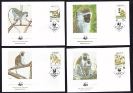 1986  ST KITTS - Green Monkey     Set Of 4 On WWF FDCs - St.Kitts And Nevis ( 1983-...)