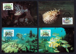 1987 ANTIGUA & BARUDA - Fishes -    Set Of 4 On WWF  Maximum Cards - Antigua And Barbuda (1981-...)