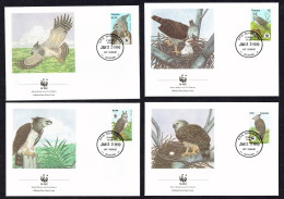 1990 GUYANA Harpy Eagle  -    Set Of 4 On WWF FDCs - Guyana (1966-...)