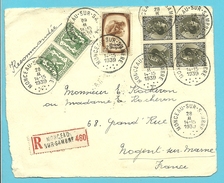 488+KP16+KP19 Op Brief (voorzijde/devant) Aangetekend Stempel MONCEAU-SUR-SAMBRE  Naar France - 1934-1935 Leopold III