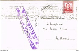 MARQUE DE CENSURE SUR CARTE POSTALE DE BARCELONE ADRESSEE EN FRANCE  ##PLI## ##TIMBRE DECHIRE### - Republicans Censor Marks