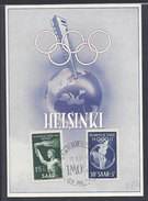 HELSINKI SARRE SAAR SAARLAND SAARBRÜCKEN 1952  OLYMPIC OLYMPIA JO J.O. IMOSA TAG BRIEFMARKE JOURNEE TIMBRE CARTE MAXIMUM - Zomer 1952: Helsinki