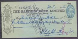 Great Britain UK GB - The Eastern Bank Limited, Old Cheque, Embossed 2 PENCE Stamp (19 NH 1054) Used 21.5.1955 - Ohne Zuordnung