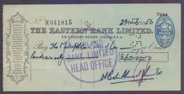 Great Britain UK GB - The Eastern Bank Limited, Old Cheque, Embossed 2 PENCE Stamp (23 NF 1155) Used 29.6.1956 - Ohne Zuordnung
