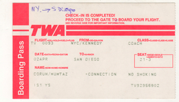 TWA AIRLINES BOARDING PASS - Billetes