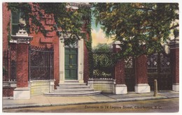 USA, CHARLESTON SC, Entrance To 14 Legare Street, C1940s Unused Vintage Linen Postcard - South Carolina Postcard - Charleston