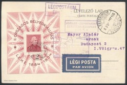 1934 LEHE Blokk Alkalmi Légi LevelezÅ‘lapon / Mi Block 1 On Special Airmail Card Debrecen - Budapest - Otros & Sin Clasificación