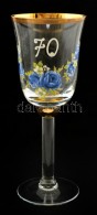 Virágmintás üvegpohár, Aranyozott Peremmel, Kis Kopásnyomokkal, M: 22 Cm - Vetro & Cristallo