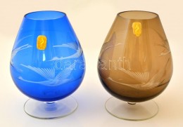 Harz Talpas Váza ( 2db), Jelzett, Hibátlan, Csiszolt, Két RétegÅ±, M:17 Cm (2×) - Glas & Kristal