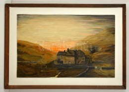 Qaga Jelzéssel: Napnyugta. Olaj, Farost, Keretben, 35×56 Cm - Altri & Non Classificati