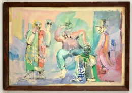 Bia Jelzéssel: Cirkuszi Figurák. Akvarell-tus, Papír, üvegezett Keretben, 35×49 Cm - Other & Unclassified