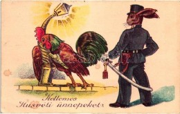 T2/T3 Kellemes Húsvéti Ünnepeket! / Easter Greeting Card With Drunken Rooster Leaning On A Lamp... - Non Classificati