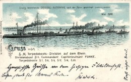 T2/T3 1900 Gruss Von S. M. Torpedoboots-Division Auf Dem Rhein, Divisionsboot D4, Torpedoboote, Litho - Non Classificati