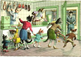 ** T2/T3 Cats In The Butcher Shop, Officer Cat. Colorprint B. Special 2607/6. (EK) - Sin Clasificación