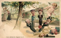 * T2/T3 Human Ninepins, Humourous / Romantic German Litho Postcard - Unclassified