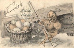 T2 Fröhliche Ostern / Easter, Chicken With Flag, Litho - Non Classificati