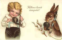 T2 Kellemes Húsvéti Ünnepeket / Easter Greeting Art Postcard, Rabbit With Telephone. WSSB 8206.... - Non Classificati