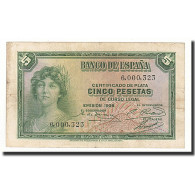 Billet, Espagne, 5 Pesetas, 1935, Undated, KM:85a, TB - 5 Peseten