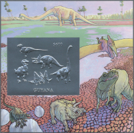 Thematik: Tiere-Dinosaurier / Animals-dinosaur: 1993, Guyana. Lot Of 100 SILVER Dinosaur Blocks Containing The $600 Stam - Vor- U. Frühgeschichte