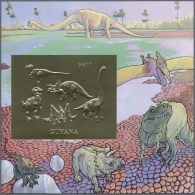 Thematik: Tiere-Dinosaurier / Animals-dinosaur: 1993, Guyana. Lot Of 100 GOLD Dinosaur Blocks Containing The $600 Stamp - Vor- U. Frühgeschichte