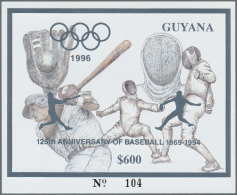 Thematik: Sport-Baseball / Sport-baseball: 1993, Guyana. Lot Of 100 SILVER Blocks $600 Olympic Games Atlanta 1996 Overpr - Baseball