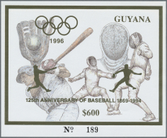 Thematik: Sport-Baseball / Sport-baseball: 1993, Guyana. Lot Of 100 GOLD Blocks $600 Olympic Games Atlanta 1996 Overprin - Baseball