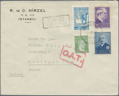 Türkei: 1922-1960, 22 Covers / Cards Including 3 OAT Boxed Censor Marks In Red, Registered Mail, Air Mail, Scarce D - Briefe U. Dokumente