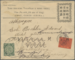 China: 1898, Coiling Dragon 10 C. Green Tied Large Dollar "AMOY 4 (MAR 99)" To Cover In Combination W. Hong Kong QV 10 C - 1912-1949 Republik