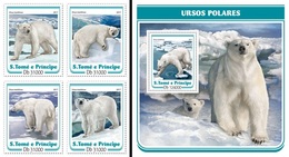 S. Tomè 2017, Animals, Polar Bear, 4val In BF +BF - Fauna ártica