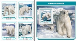 S. Tomè 2017, Animals, Polar Bear, 4val In BF +BF - Arctic Wildlife